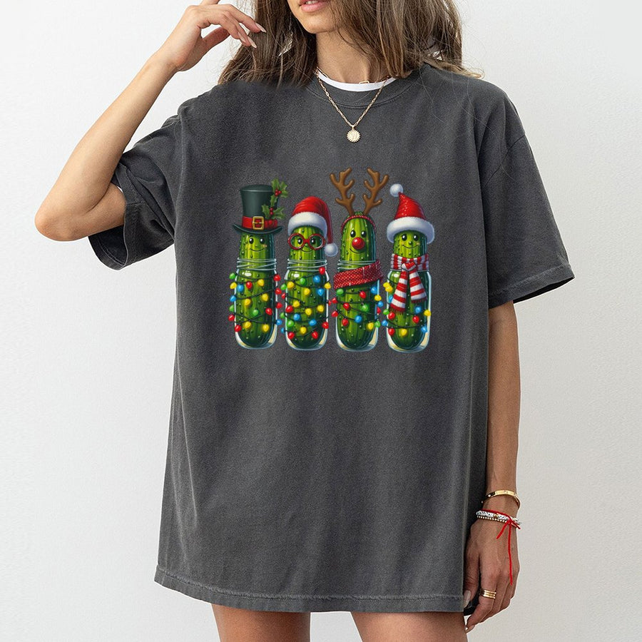 Christmas Pickle T-Shirt | Funny Holiday Character Lights Graphic | 100% Soft Cotton Premium Tee | Unique Xmas Gift for Pickle Lovers