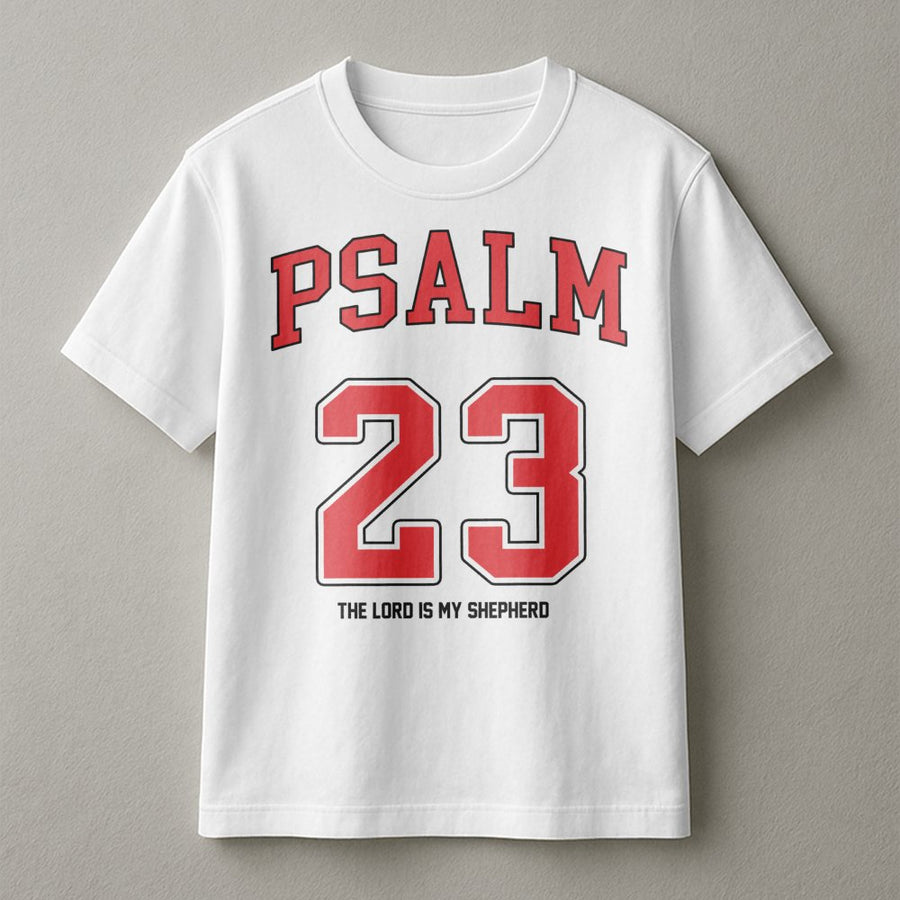Psalm 23 T-Shirt | The Lord Is My Shepherd Jersey Design | Premium Cotton Religious Graphic Tee | Christian Faith Gift for Men and Women