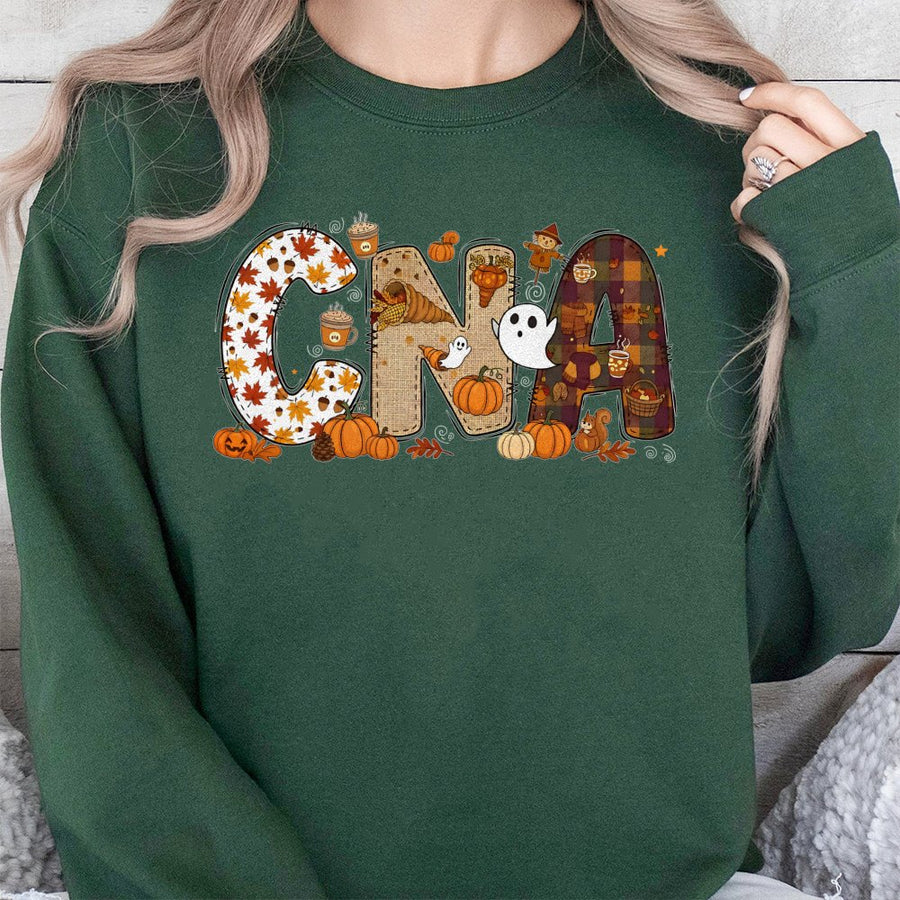 CNA Fall Sweatshirt | Pumpkin Spice Halloween Nursing Design | Cotton Blend Crewneck | Gift for Certified Nursing Assistant Nurse Life