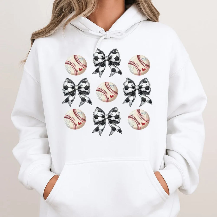 Coquette Soccer Baseball Hoodie | Game Day Soccer Bow & Baseball Print | Premium Cotton Blend | Gift for Soccer and Baseball Mom