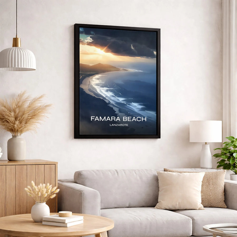 Famara Beach Canvas Wall Art | Lanzarote Sunset Aerial View | Premium Gallery Wrap Print | Coastal Home Decor Travel Gift