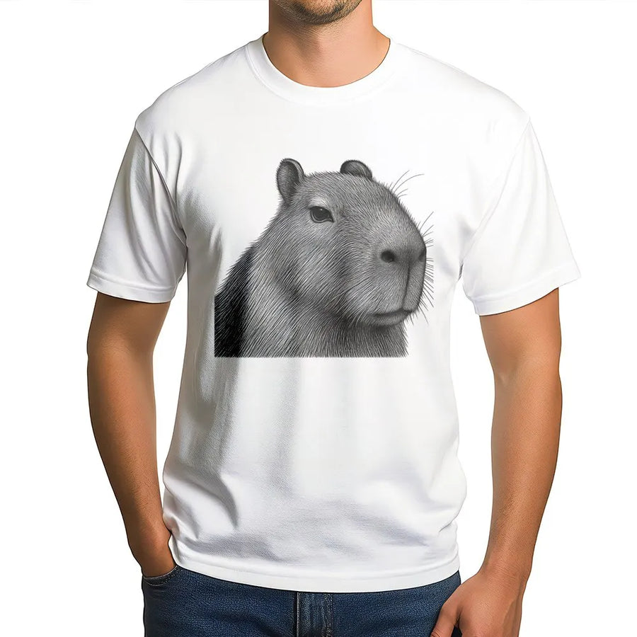 Capybara T-Shirt | Realistic Sketch Animal Art | Premium 100% Cotton Tee | Gift for Wildlife Lovers & Nature Enthusiasts
