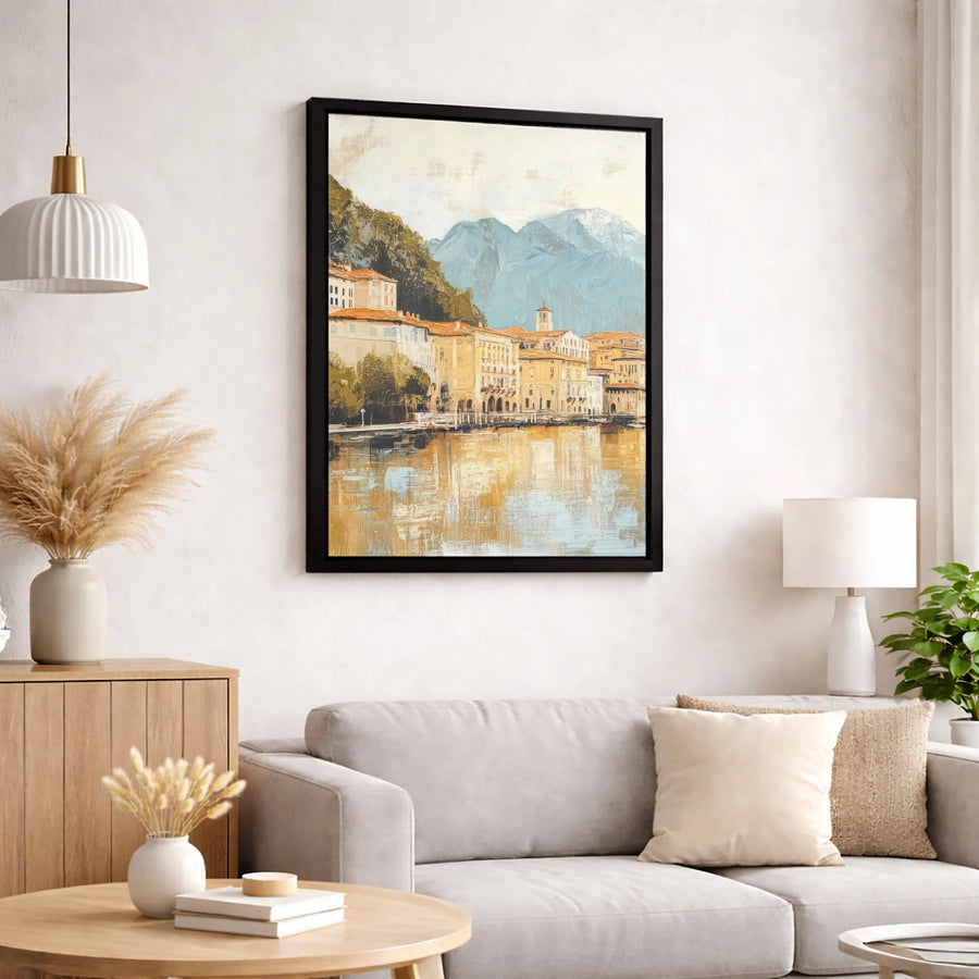 Lakeside Italian Village Canvas Print | Mediterranean Mountain Landscape Art | Gallery-Quality 1.25-Inch Profile | Premium Home Office Decor Gift
