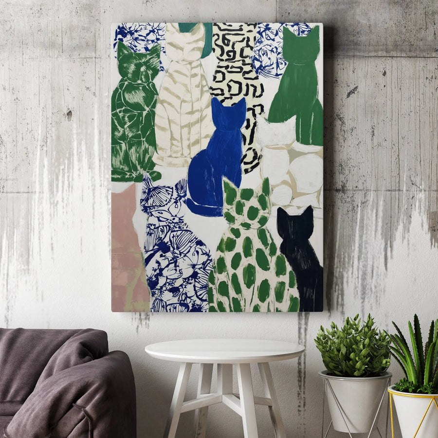 Abstract Cat Art Canvas Print | Colorful Modern Patterned Feline Collage | Premium Fade-Resistant Wall Decor | Gift for Cat Lovers & Home Art