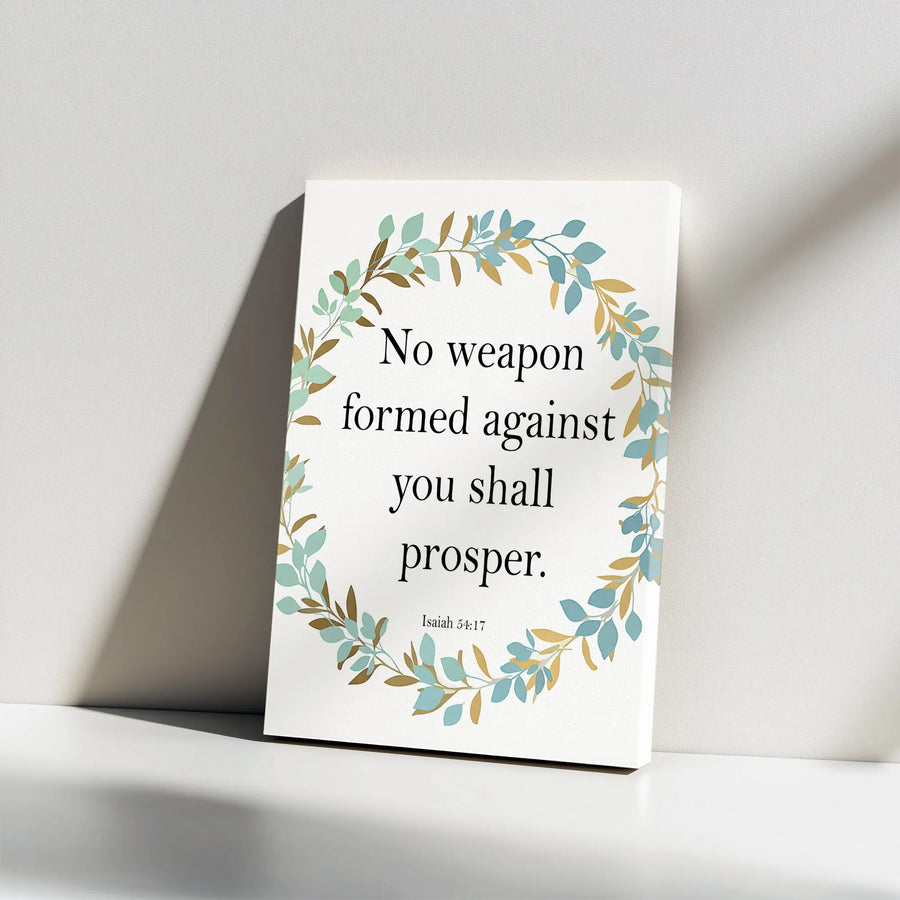 Isaiah 54:17 Canvas Wall Art | No Weapon Formed Against You Scripture Quote | Premium Gallery Print | Christian Home Decor Religious Gift