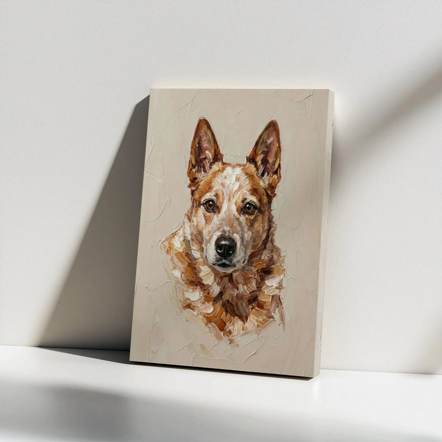 Red Heeler Canvas Wall Art | Impasto Oil Painting Style Portrait | Gallery Wrapped Premium Decor | Gift for Dog Lovers & Cattle Dog Owners