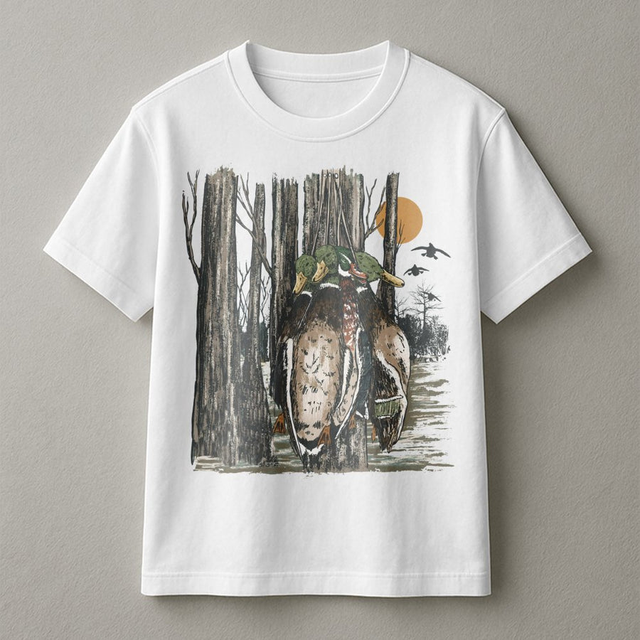 Duck Hunting T-Shirt | Mallard Waterfowl Marsh Graphic | Premium Cotton Wildlife Apparel | Hunter Gift for Outdoorsmen