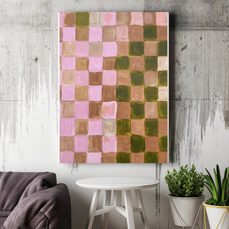 Abstract Checkerboard Canvas Wall Art | Modern Painterly Check Design | Premium Thick Gallery Wrap Canvas | Colorful Living Room Decor Gift
