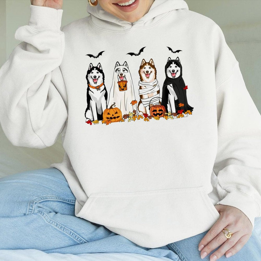 Halloween Husky Hoodie | Cute Ghost Dog Costume Graphic | Premium Cotton Blend Pullover | Spooky Fall Gift for Dog Lovers