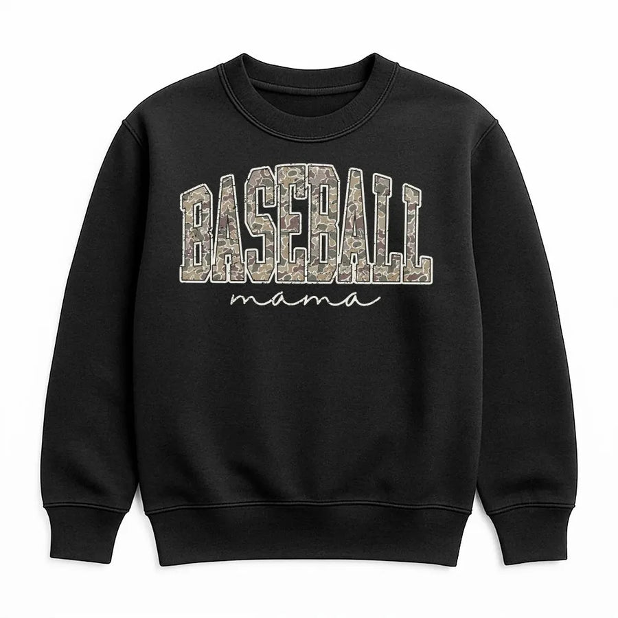 Baseball Mama Sweatshirt | Camo Print Game Day Apparel | Soft Cotton Blend Pullover | Gift for Proud Baseball Mom