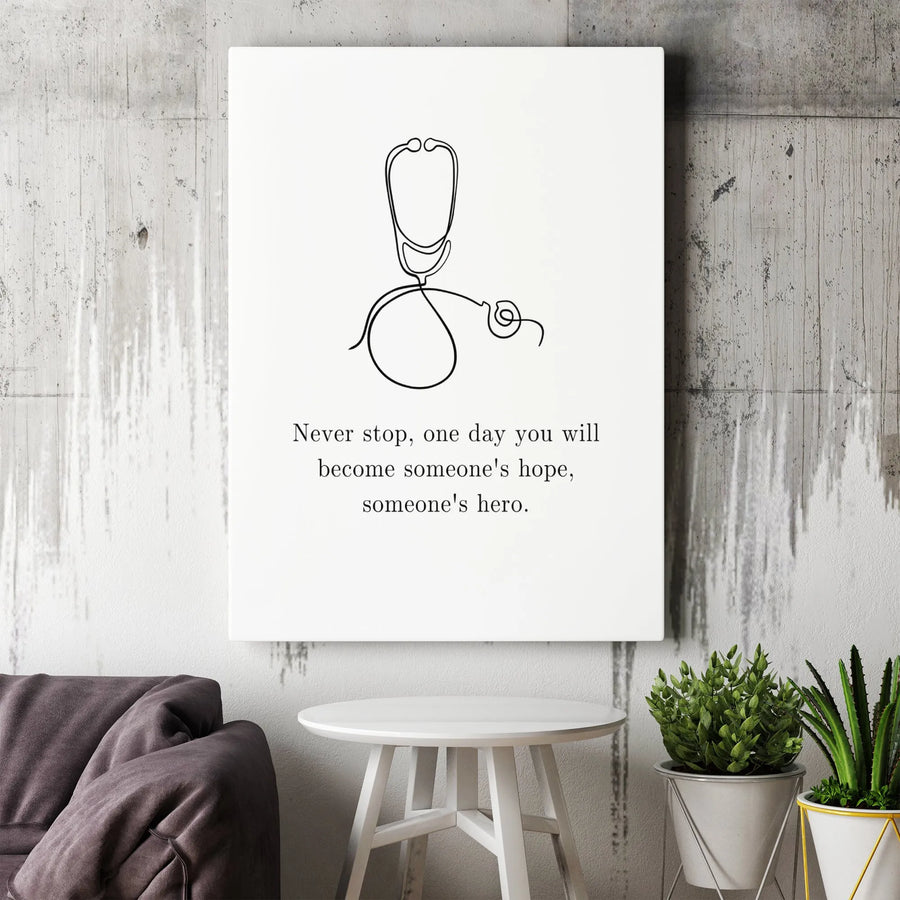 Medical Student Graduation Gift | Stethoscope One Line Art Canvas | Premium Gallery Wrap Wall Decor | Inspirational Nurse Doctor Office Art