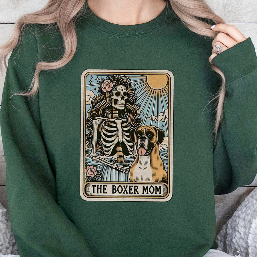 Boxer Mom Sweatshirt | Tarot Card Dog Graphic | Premium Cotton-Blend Fleece | Gift for Boxer Dog Owner