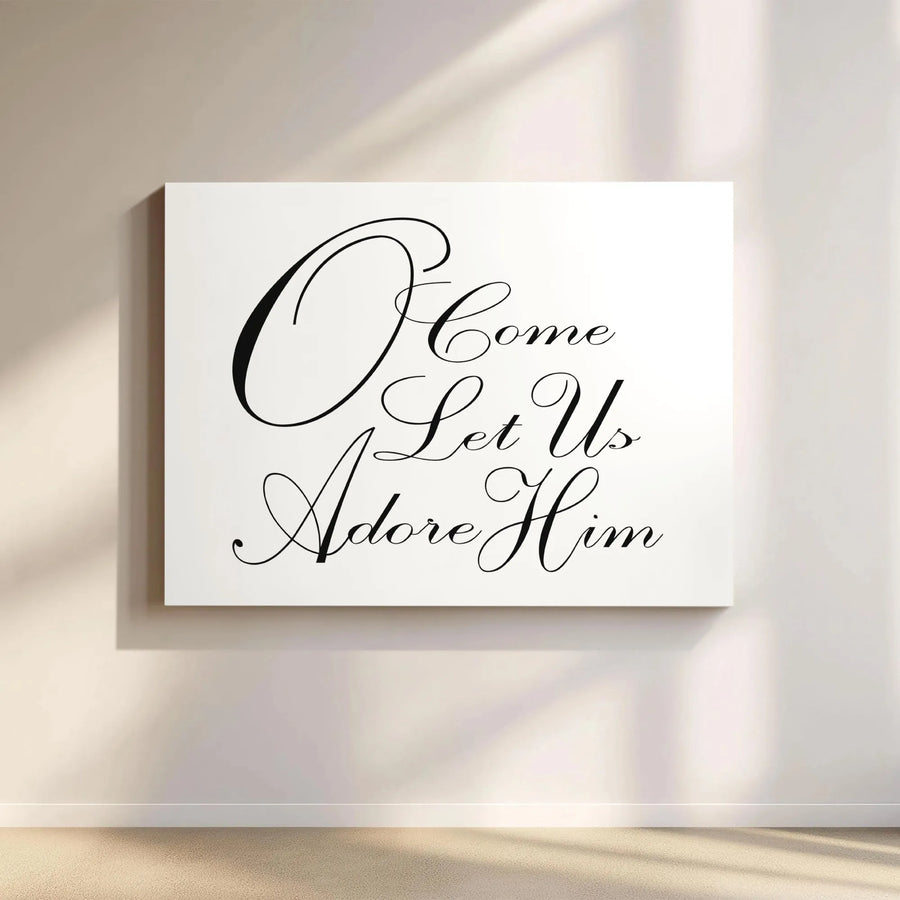O Come Let Us Adore Him Canvas | Minimalist Religious Wall Art | Premium Gallery Wrap Decor | Holiday Christmas Gift for Christian Home