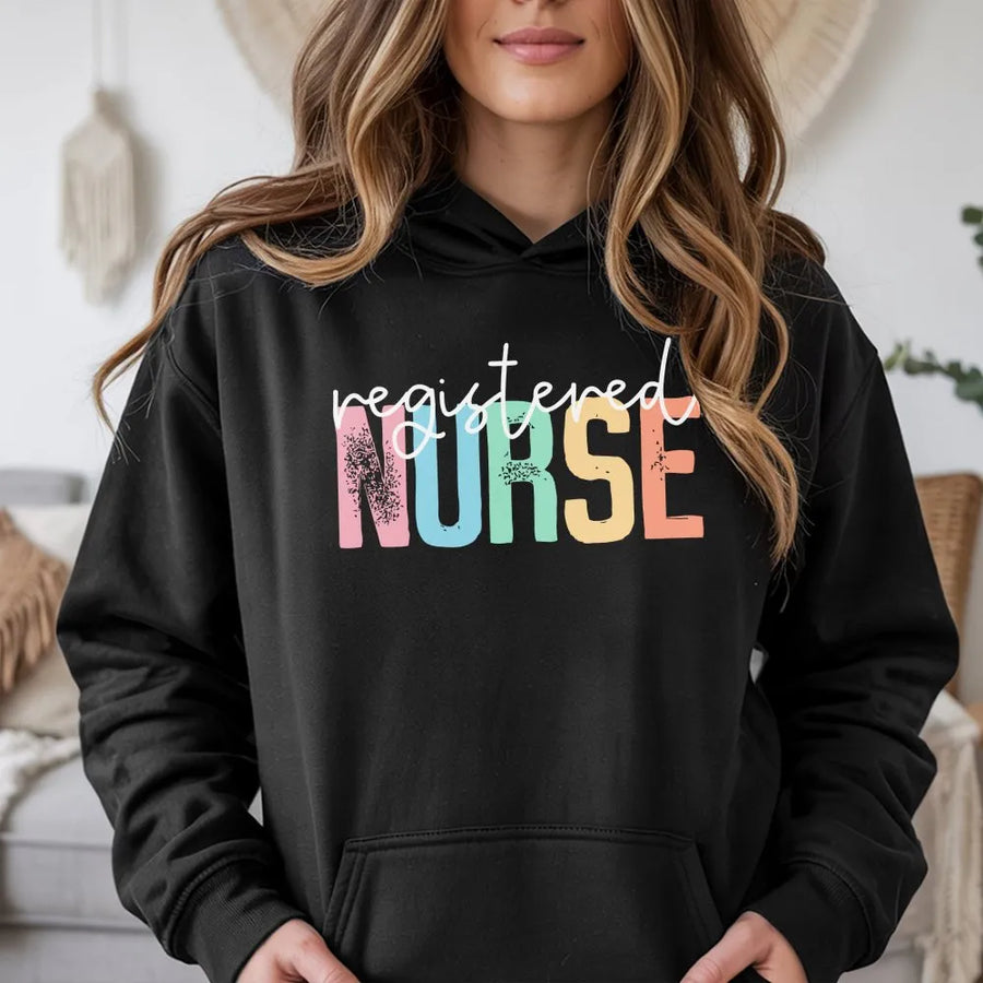 Registered Nurse Hoodie | Colorful Typography Design | Soft Cotton-Poly Blend | RN Graduation Gift for Nursing Students