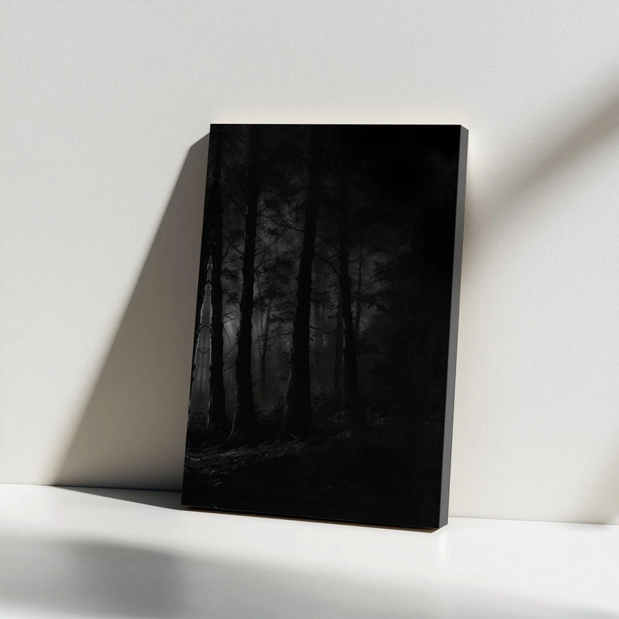 Dark Moody Forest Vertical Canvas | Gothic Misty Black Trees Wall Art | Premium 1.25 Inch Gallery Wrap Print | Mystical Nature Gift for Dark Academia Home Decor