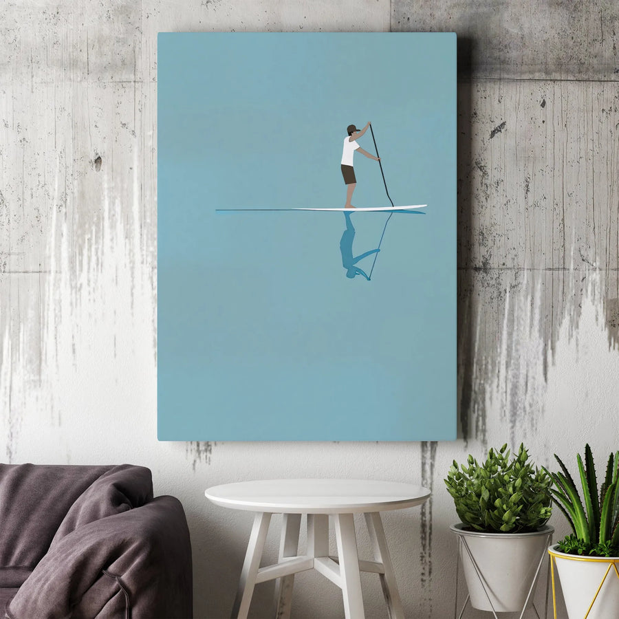 Paddle Board Wall Art | Minimalist Stand Up Paddleboarding Print | Gallery-Quality Canvas | Premium Coastal Home Decor for Water Sports Lovers