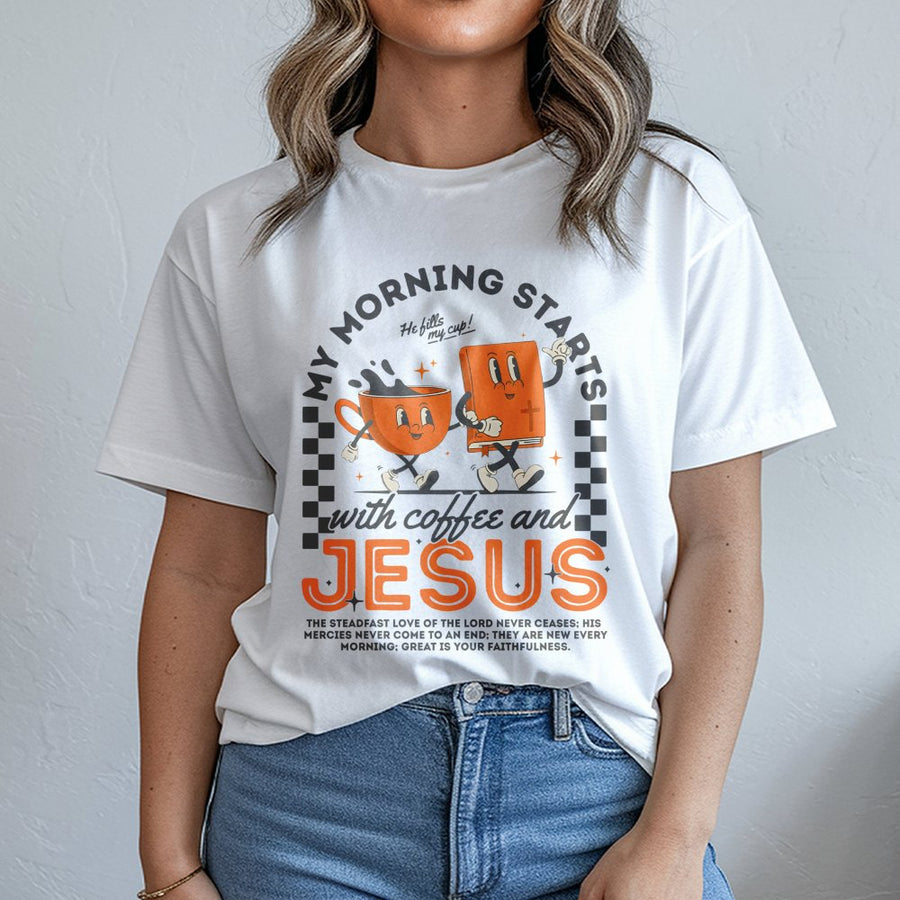 Coffee and Jesus T-Shirt | Retro Christian Graphic Tee | 100% Soft Cotton Premium Apparel | Faith-Based Gift for Believers