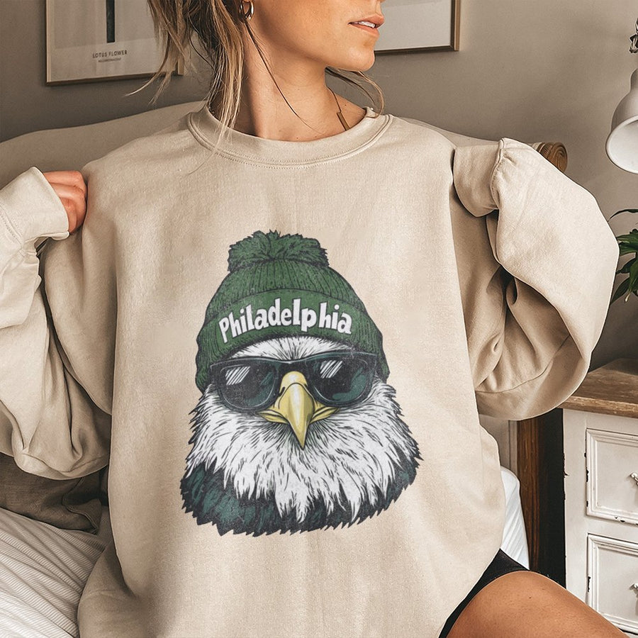 Philadelphia Eagle With Sunglasses And Beanie Sweatshirt