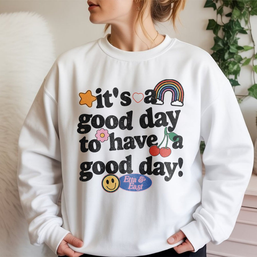 It's A Good Day To Have A Good Day Sweatshirt | Retro Smiley Face Graphic Tee | Premium Cotton Blend | Aesthetic Positive Vibes Gift For Her