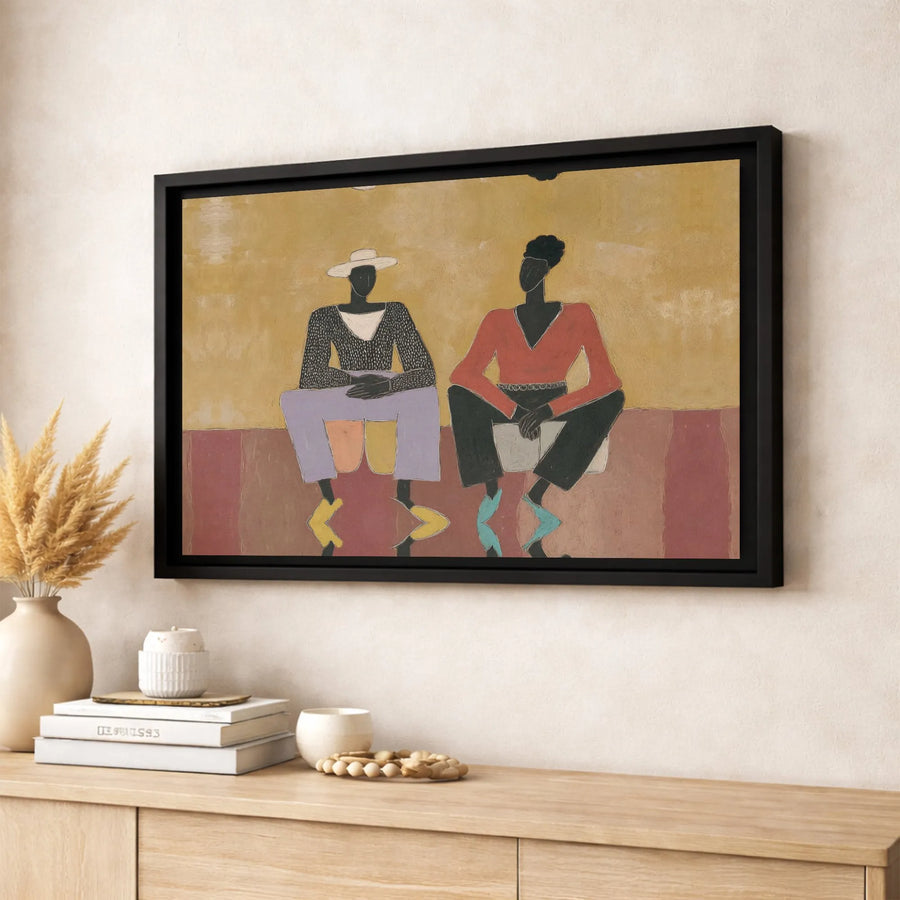 Abstract African American Art Canvas | Two Seated Figures Wall Decor | Premium Gallery Wrap Print | Modern Minimalist Fine Art Gift