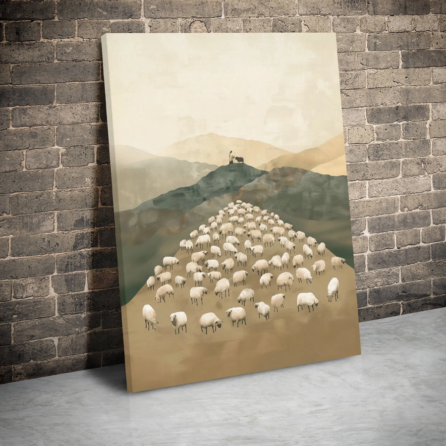 Good Shepherd Canvas Wall Art | Minimalist Religious Flock Print | 1.25 Inch Gallery Wrap | Christian Home Decor Gift