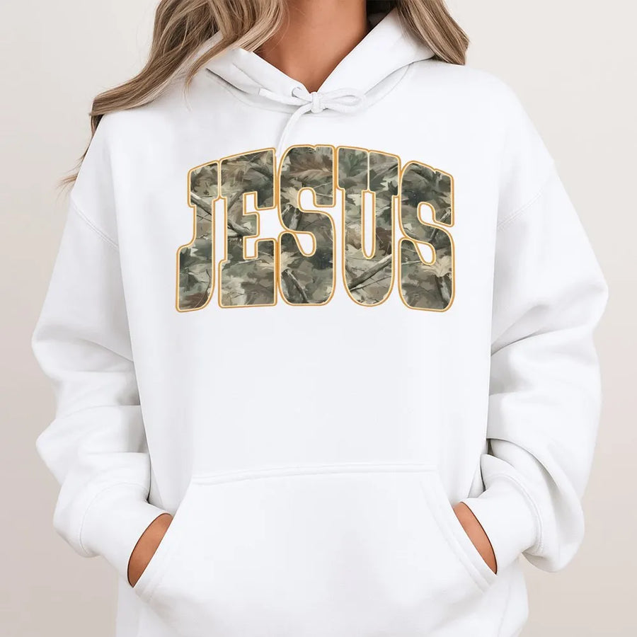 Jesus Hoodie | Camo Faith Graphic Print | Premium Soft Cotton Blend | Religious Christian Gift for Men and Women