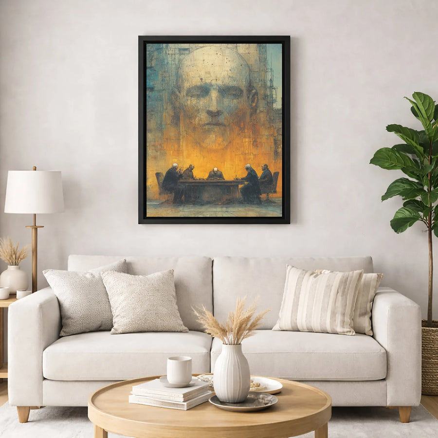 Surreal Office Meeting Canvas Art | Giant Head Abstract Wall Decor | 1.25-Inch Premium Gallery Profile | Thought-Provoking Corporate Office Gift