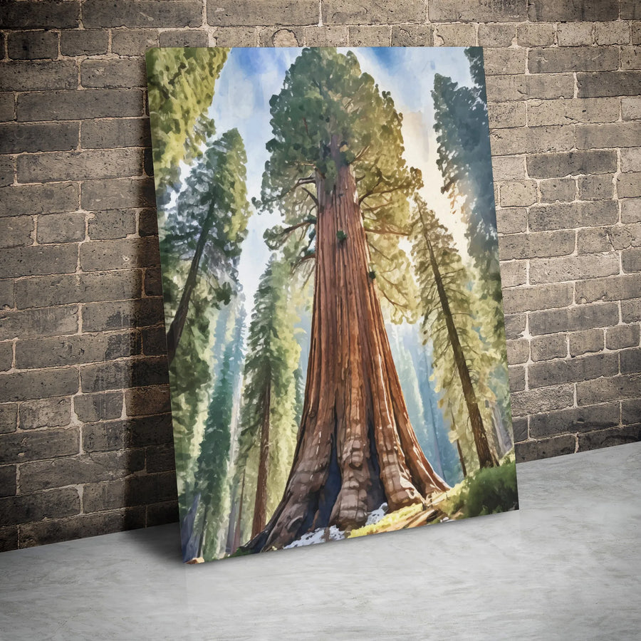 Giant Sequoia Redwood Forest Canvas Wall Art | Watercolor Nature Landscape Print | Premium 1.25-inch Gallery Wrap | Gift for Nature Lovers