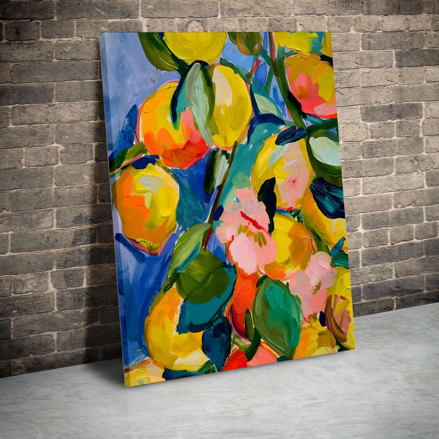 Lemon Tree Canvas Wall Art | Colorful Abstract Fruit Painting Print | Premium Gallery Wrapped Canvas | Kitchen & Dining Room Decor Gift