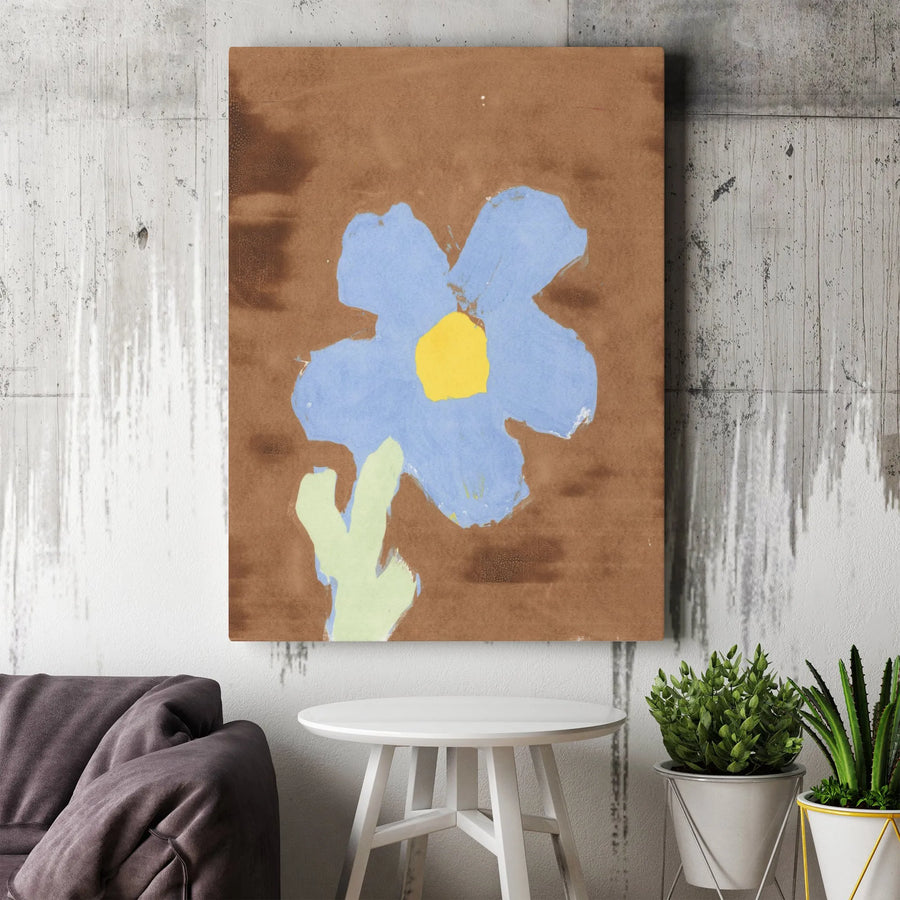 Abstract Cornflower Vertical Canvas | Minimalist Floral Painting | Premium Gallery Wrapped Wall Art | Modern Rustic Home Decor Gift