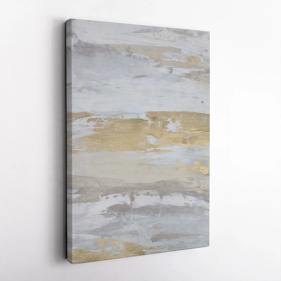 Gold and Gray Abstract Canvas Wall Art | Modern Painting Print with Gold Foil Effect | Premium 1.25" Gallery Wrap | Living Room & Bedroom Decor