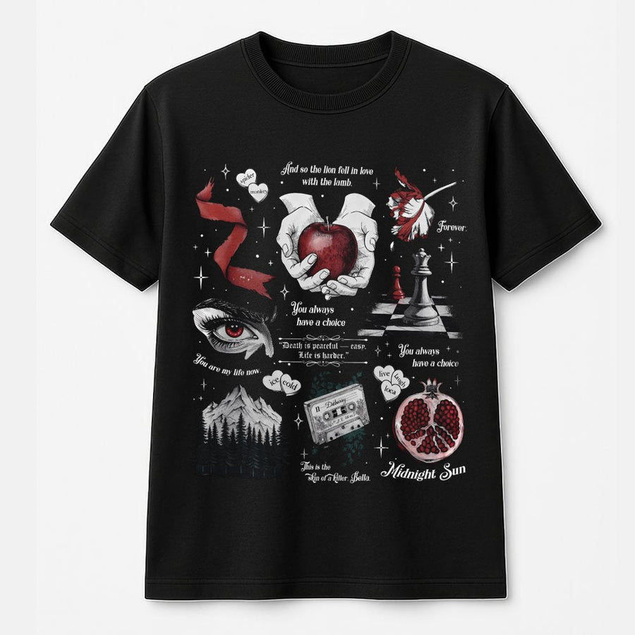 Vampire Romance Graphic T-Shirt | Retro Gothic Aesthetic Art | 100% Cotton Premium Tee | Unique Fan Gift for YA Book Lovers