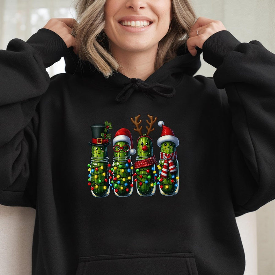 Funny Christmas Pickle Hoodie | Cute Festive Dill Character Print | Premium Cotton Blend Sweatshirt | Unique Holiday Gift for Pickle Lovers