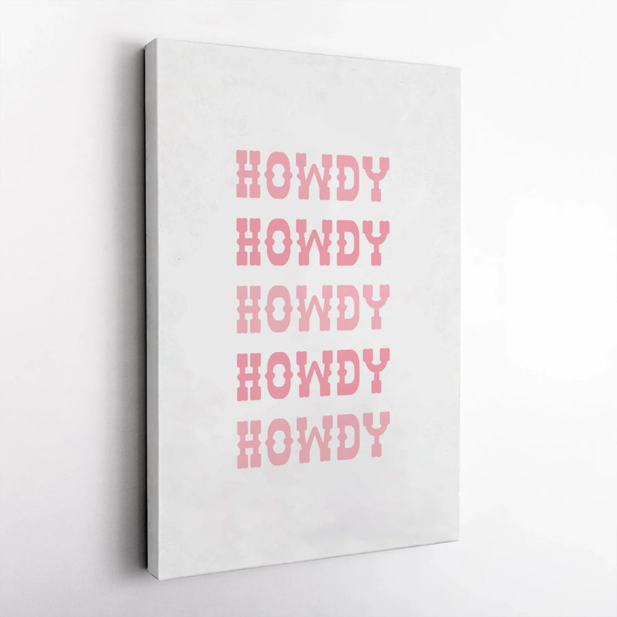 Howdy Wall Art Canvas | Pink Western Typography Decor | 1.25 Inch Gallery Wrap | Aesthetic Cowgirl Room Decor for Bedroom or Living Room