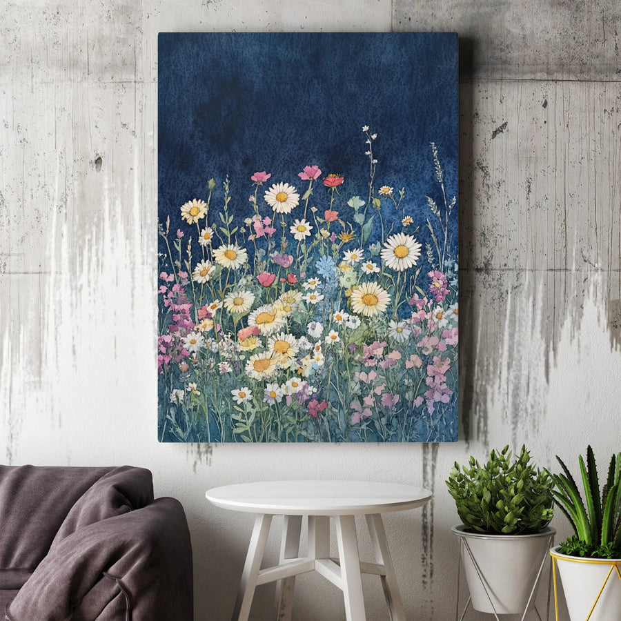 Wildflower Meadow Canvas Wall Art | Watercolor Floral Garden Print | Premium Gallery Wrapped Stretched Decor | Botanical Home Living Room Gift