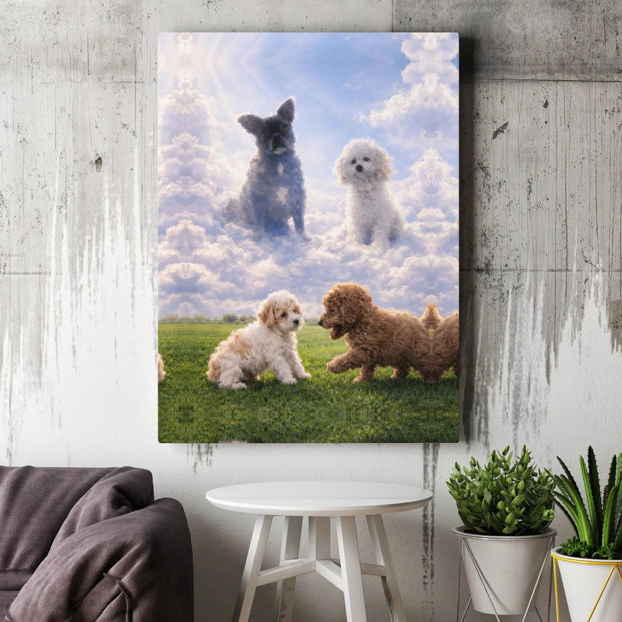 Dog Memorial Canvas Wall Art | Surreal Dogs in Heaven Portrait | Premium Gallery Wrapped Canvas | Pet Loss Sympathy Gift for Dog Lover