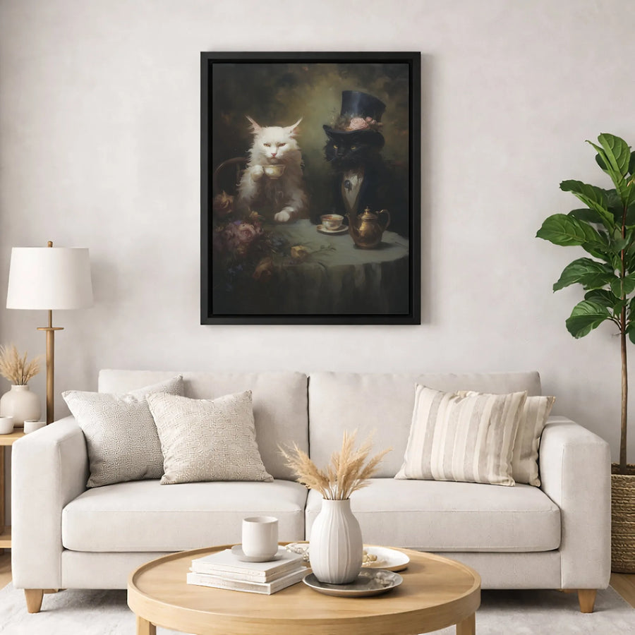 Victorian Cat Tea Party Canvas | Whimsical Animal Portrait Wall Art | Premium Gallery-Wrapped Print | Perfect Gift for Cat Lovers