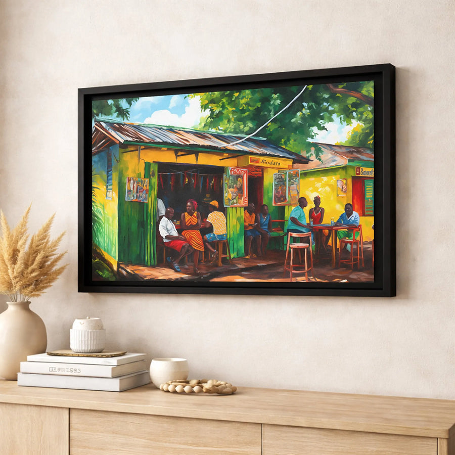 Caribbean Village Market Canvas Art | Vibrant Tropical Street Life Print | Gallery Wrapped 1.25" Profile | Cultural Home Decor Gift for Art Lovers
