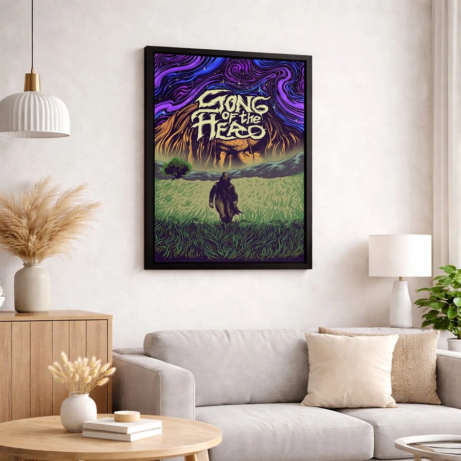Psychedelic Surrealism Canvas Wall Art | Giant Floating Head Fantasy Illustration | Premium Gallery Wrap Print | Unique Home Decor Gift