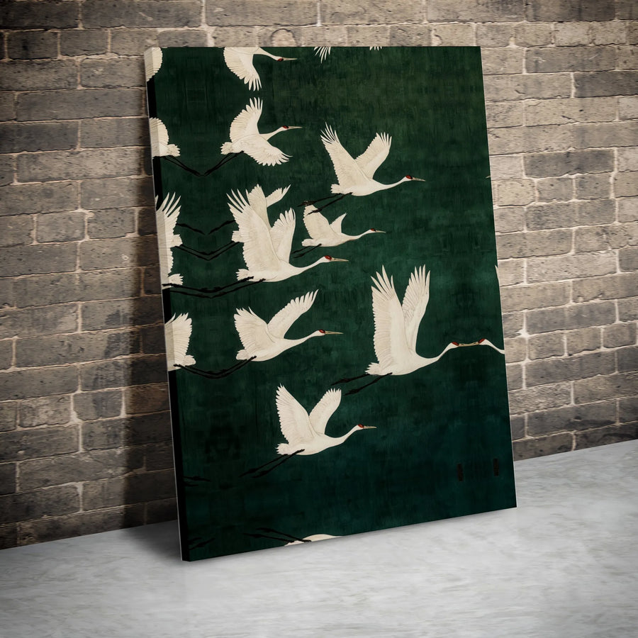 Japanese Red-Crowned Crane Canvas Wall Art | Vintage Oriental Bird Print | Premium Gallery-Wrapped Canvas | Zen Home Decor Gift for Nature Lovers