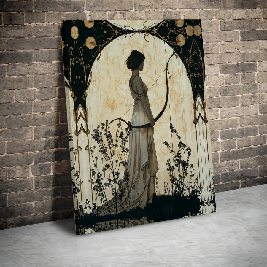 Art Nouveau Goddess Canvas Print | Vintage Archer Woman Illustration | Thick Gallery Wrap Canvas | Living Room Mythology Decor Gift