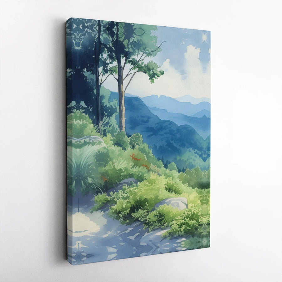 Mountain Forest Landscape Canvas Art | Serene Nature Watercolor Print | Gallery-Quality 1.25” Thick Wrap | Peaceful Wall Decor for Home Office Gift
