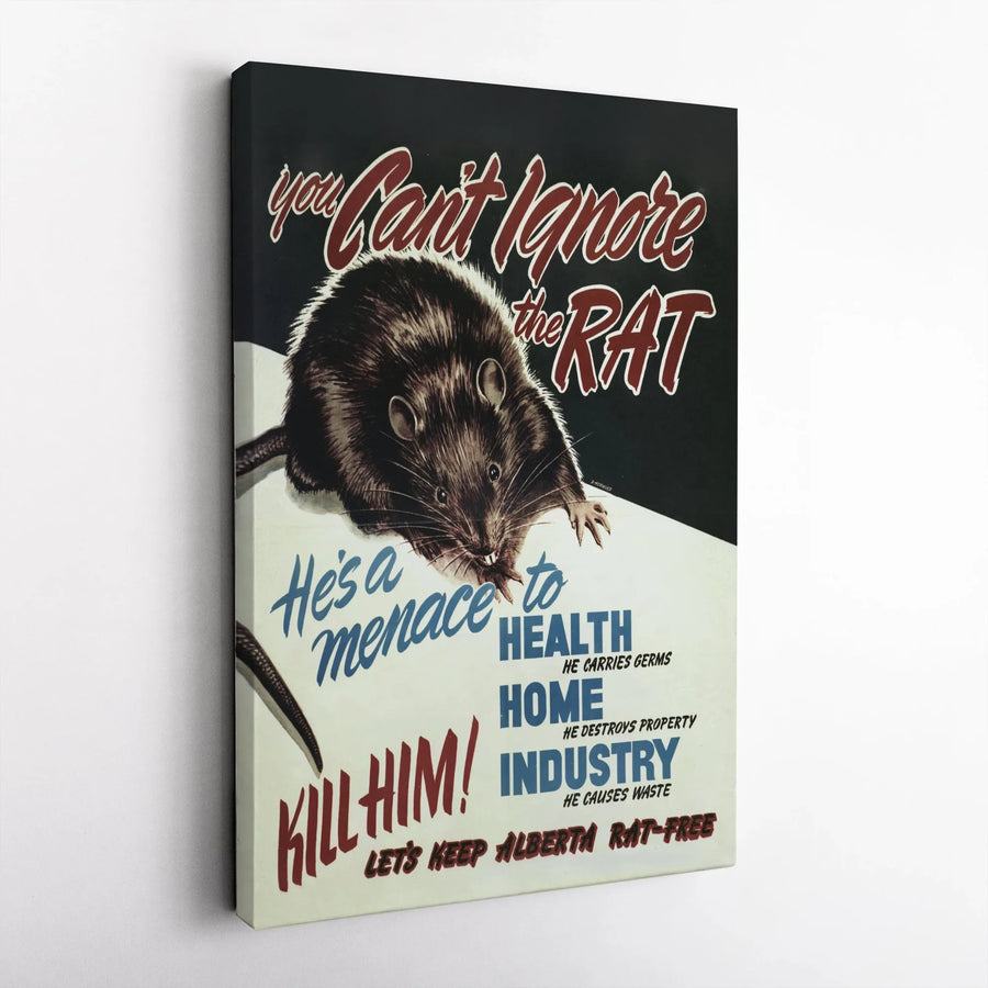 Vintage Rat Propaganda Canvas Print | Historic Alberta Rat Control Poster Art | Premium Fade-Resistant Print | Collector's Home Decor Gift