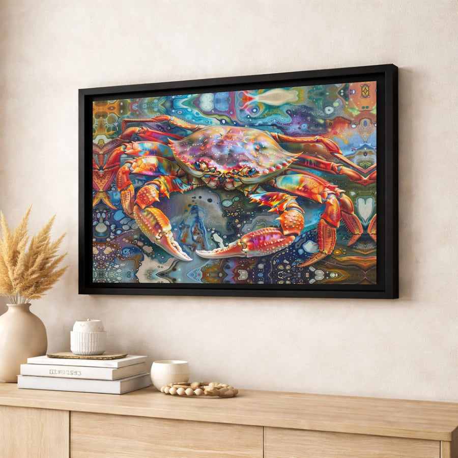 Psychedelic Crab Wall Art | Vibrant Rainbow Ocean Animal Canvas | Premium Fade-Resistant Gallery Print | Modern Home Decor Gift