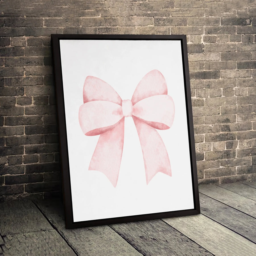 Pink Bow Wall Art | Watercolor Ribbon Canvas Print | Gallery-Quality 1.25-Inch Profile | Aesthetic Home Decor Gift for Her