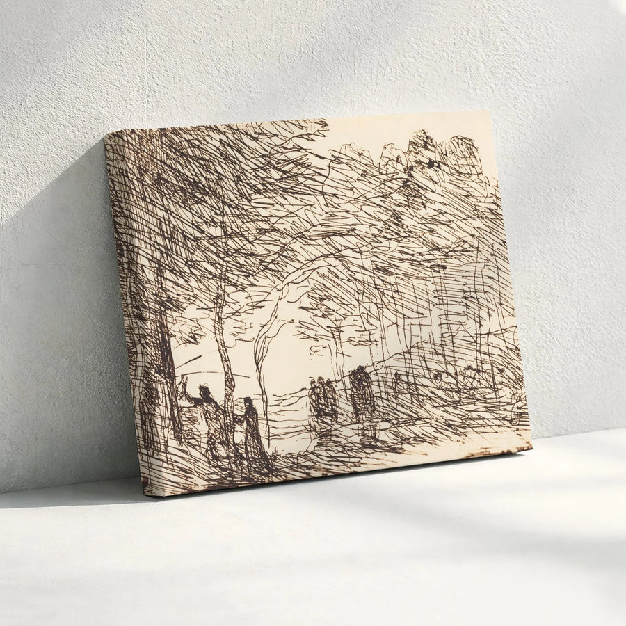 Abstract Landscape Canvas Print | Minimalist Forest Ink Sketch | Thick Gallery Wrap Canvas | Premium Wall Art for Living Room