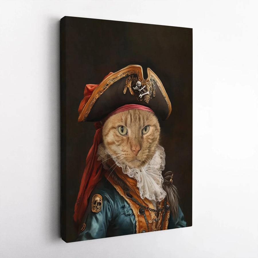 Ginger Cat Pirate Portrait Canvas | Victorian Captain Wall Art | Premium Fade-Resistant Gallery Print | Funny Pet Lover Gift