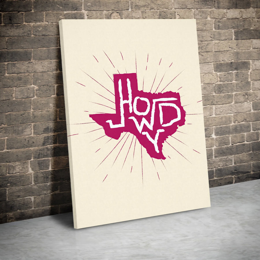 Howdy Texas Wall Art | State Outline Typography Print | Premium Gallery Wrapped Canvas | Southern Decor Gift for Texans