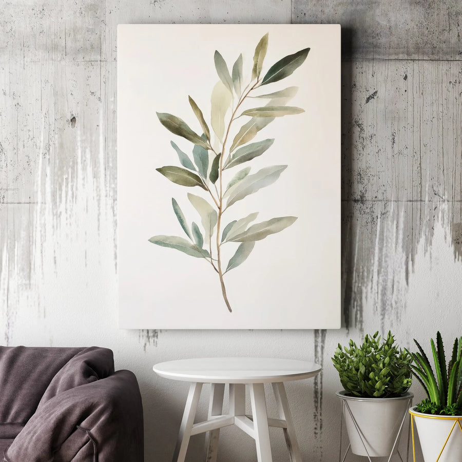 Minimalist Olive Branch Wall Art | Watercolor Botanical Canvas Print | Premium Gallery Wrap 1.25" Frame | Modern Neutral Home Decor Gift