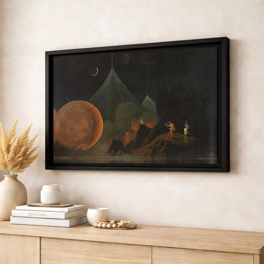 Surreal Space Landscape Canvas Art | Volcanic Red Planet Fantasy Decor | Premium Gallery Wrap Wall Print | Moody Cosmic Gift For Science Fiction Fans